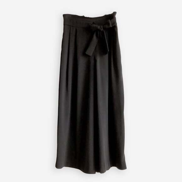 ZARA High Rise Wide Leg Cropped Pants XS Black Tie Waist Elastic Back - Picture 2 of 10